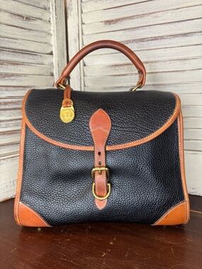 Vintage Dooney Bourke Essex Satchel Black British Tan w Dust Bag